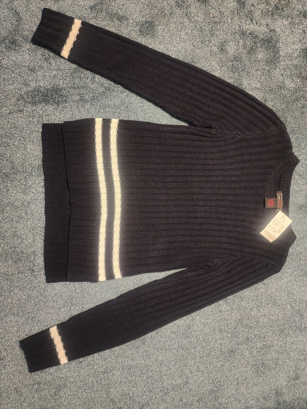 & Other Stories Navy Crewneck Sweater with White Stripe Accents